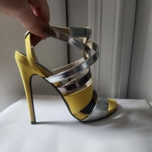 Stylish Yellow and Silver Strappy Heels